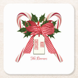 Name Candy Canesからのメリークリスマス スクエアペーパーコースター