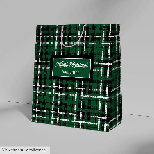 Name Christmas Gift Bags Classic Tartan Keepsake ミディアムペーパーバッグ