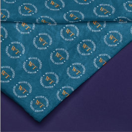 Name (circle monogram) pattern allover Blue フリースブランケット