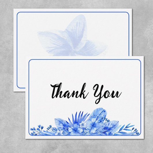 Name, Cobalt Blue Thank You Flat Note Card ノートカード