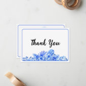 Name, Cobalt Blue Thank You Flat Note Card ノートカード (正面/裏面インサイチュ)