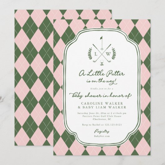 Name Crest Little Putter on Way Golf Baby Shower 招待状 (正面/裏面)