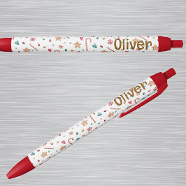 Name || Cute Holiday Cookies and Candy Pattern Ink 青ボールペン