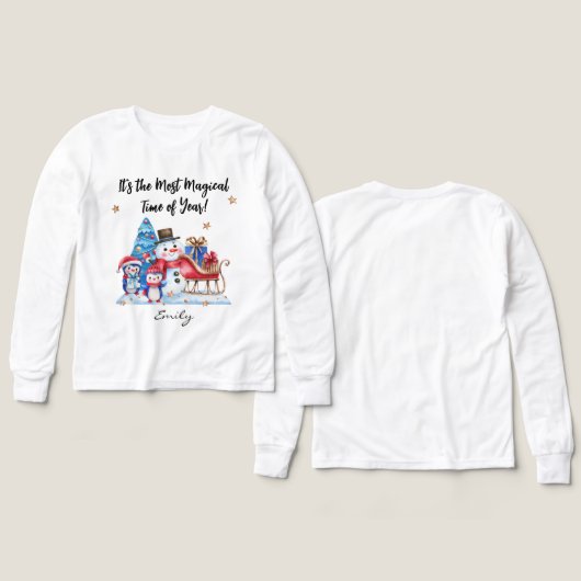 Name || Cute Snowman, Penguins Youth Long Sleeve (デザイン 正面&背面)