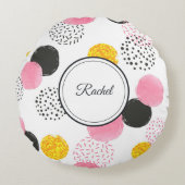 Name, Dark Grey Pink Gold Abstract ラウンドクッション (正面)