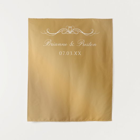 Name & Date Elegant Gold Gradient Wedding Backdrop タペストリー (正面)