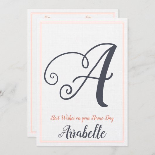 Name Day Saint's Day Letter Aモノグラム 招待状 (正面/裏面)