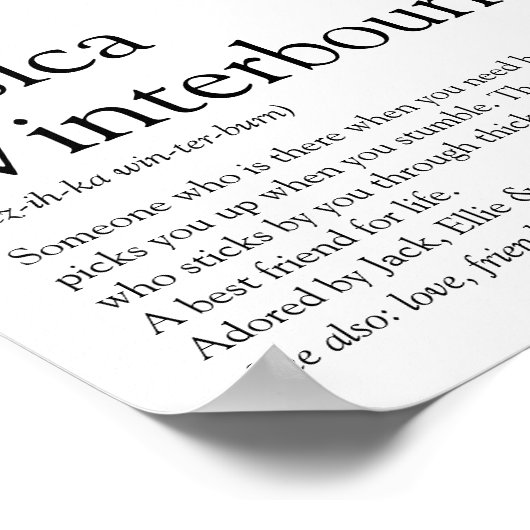 Name Definition Typographic Black and White ポスター (角)