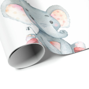 Name Elephant Baby パーソナライズされた Garl Pink and Gray（E ラッピングペーパー