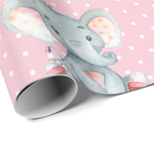 Name Elephant Baby パーソナライズされた Garl Pink and Gray(E ラッピングペーパー