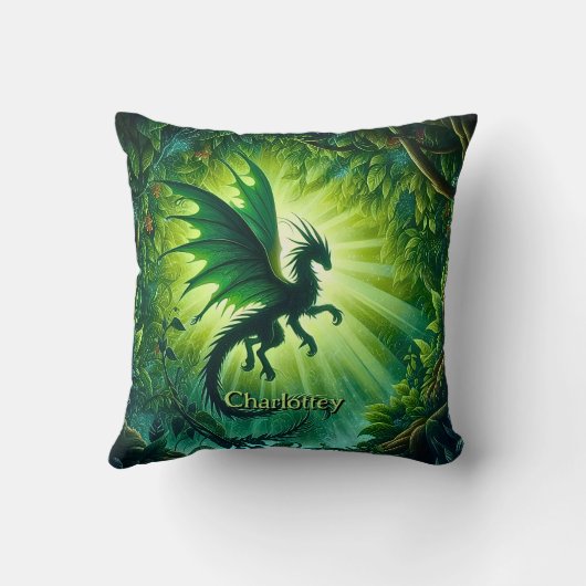 Name, Fantasy Dragon Flying in Green Light Rays クッション (裏面)