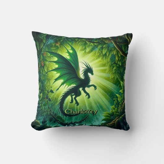 Name, Fantasy Dragon Flying in Green Light Rays クッション (正面)