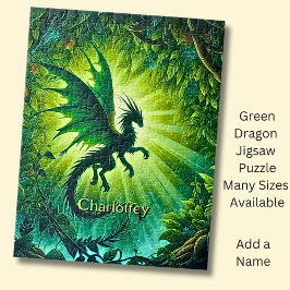 Name, Fantasy Dragon Flying in Green Light Rays ジグソーパズル
