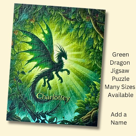 Name, Fantasy Dragon Flying in Green Light Rays ジグソーパズル