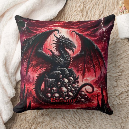 Name, Fantasy Fire Dragon with Skulls  クッション (ブランケット)