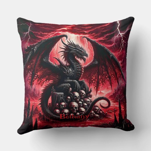 Name, Fantasy Fire Dragon with Skulls クッション (裏面)