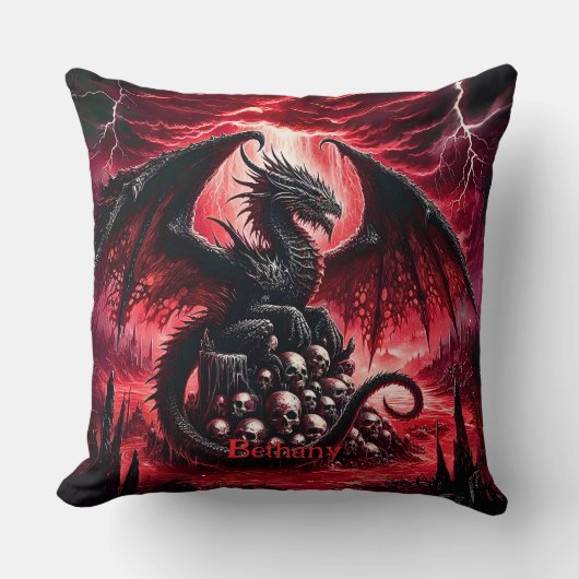 Name, Fantasy Fire Dragon with Skulls クッション (正面)