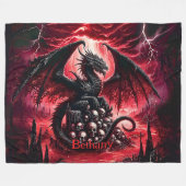 Name, Fantasy Fire Dragon with Skulls  フリースブランケット (正面(横))