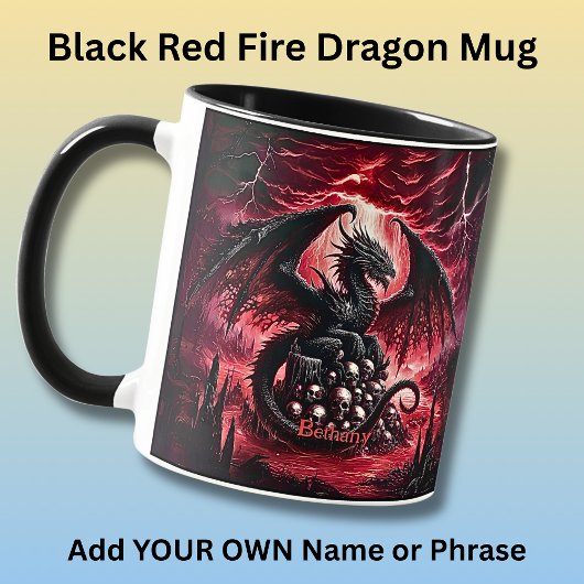 Name, Fantasy Fire Dragon with Skulls  マグカップ