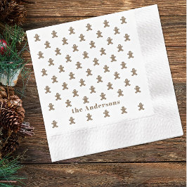 Name, Gingerbread Man Cookies Holiday Paper 縁ありカクテルナプキン