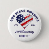 Name, God Bless America Heart Flag 2.25-in Round 缶バッジ (正面)