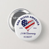 Name, God Bless America Heart Flag 2.25-in Round 缶バッジ (正面&裏面)
