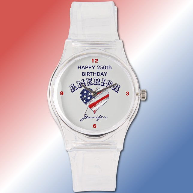 Name, Happy 250th Birthday America Clear Silicone 腕時計 (クリエイターアップロード済み)