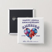 Name Happy Anniversary America Heart Balloons 缶バッジ (正面&裏面)