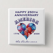 Name Happy Anniversary America Heart Balloons 缶バッジ (正面)