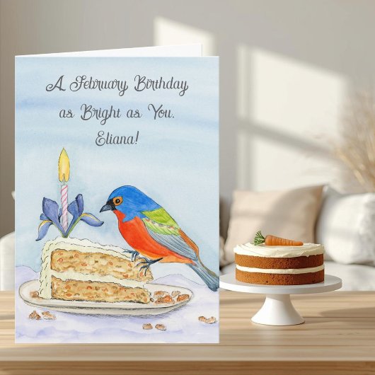 Name Happy February Birthday Painted Bunting カード
