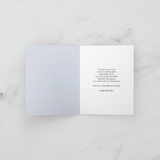 Name Happy January Birthday Cardinal with Cake カード (内部)