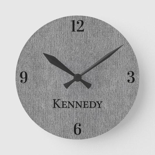 Name || Home Office Classic Grey Denim Print 8-in ラウンド壁時計 (正面)