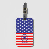 Name-Initial, Stars & Stripes Flag Motif ラゲッジタグ (正面縦)