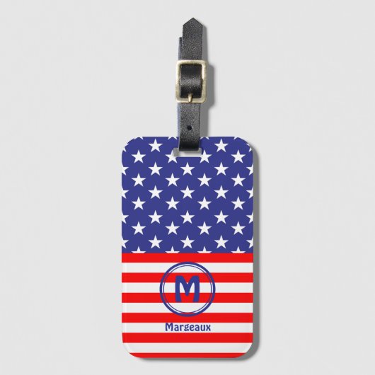 Name-Initial, Stars & Stripes Flag Motif ラゲッジタグ (正面縦)