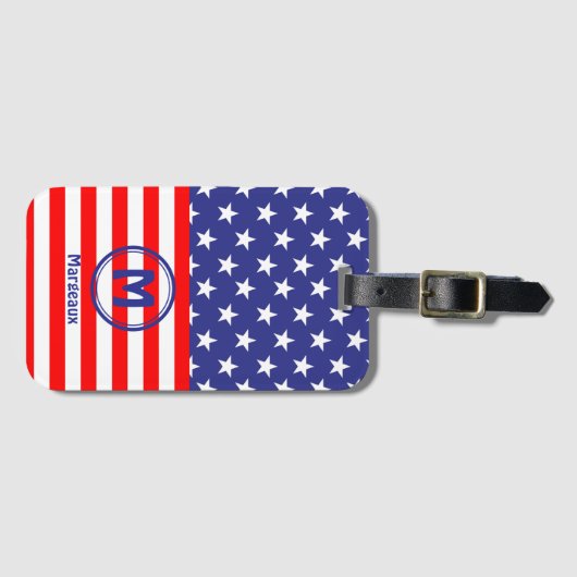 Name-Initial, Stars & Stripes Flag Motif ラゲッジタグ (正面横)