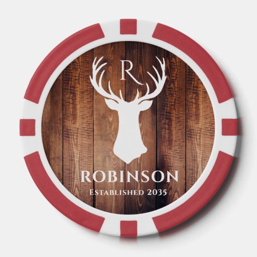 Name Initials Monogram Rustic Deer Antler Simple ポーカーチップ (正面)
