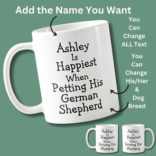 Name is Happiest When Petting His German Shepherd コーヒーマグカップ