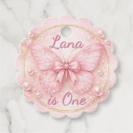 Name Is One Pink Butterfly 1st Birthday Favor Tag フェイバータグ