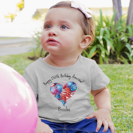Name, July 4th Balloons Heart 3mos to 24mos ベビーTシャツ