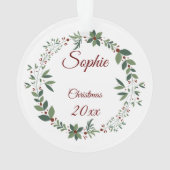 Name Kid's Photo Burgundy Christmasリース オーナメント (裏面)