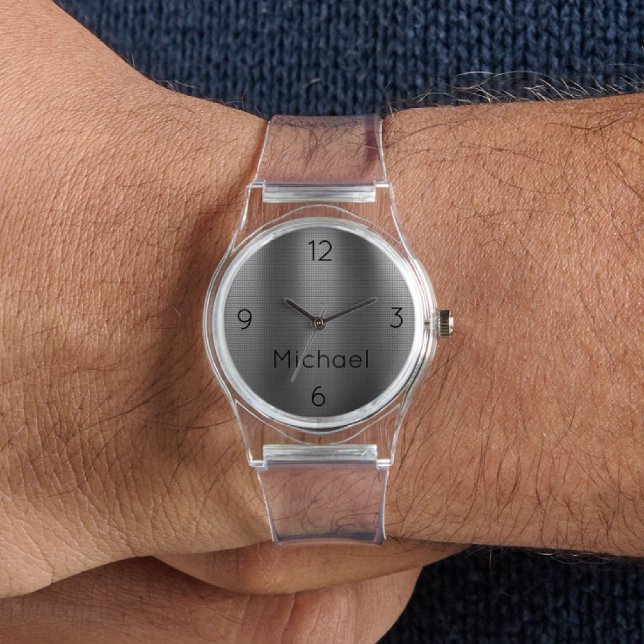 Name, Men's Metal Grid Effect Clear Silicone Watch 腕時計 (クリエイターアップロード済み)