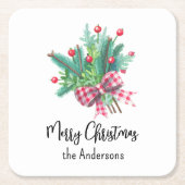Name, Merry Christmas Red and Green スクエアペーパーコースター (正面)