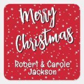 Name, Merry Christmas Red & White Stars スクエアシール (正面)