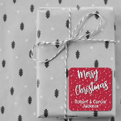 Name, Merry Christmas Red & White Stars スクエアシール