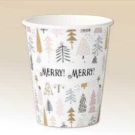 Name, Merry Merry Cute Illustrated Winter Trees 紙コップ