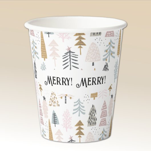 Name, Merry Merry Cute Illustrated Winter Trees 紙コップ