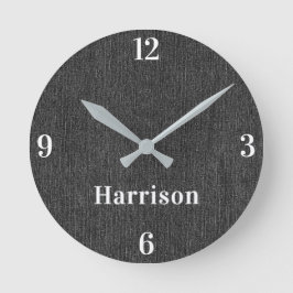Name || Modern Home Office Black Denim Print 8-in ラウンド壁時計