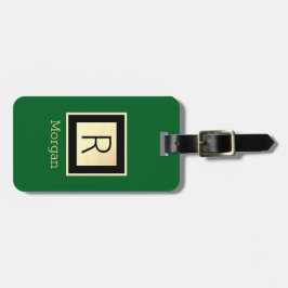 Name & Monogram, Black & Gold Box, Forest Green ラゲッジタグ
