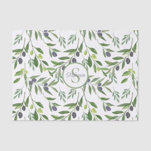 Name Monogram French Country Olive Pattern 薄葉紙 (正面)