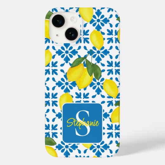 Name Monogram French Country Tile Lemon Pattern  Case-Mate iPhoneケース (裏面)